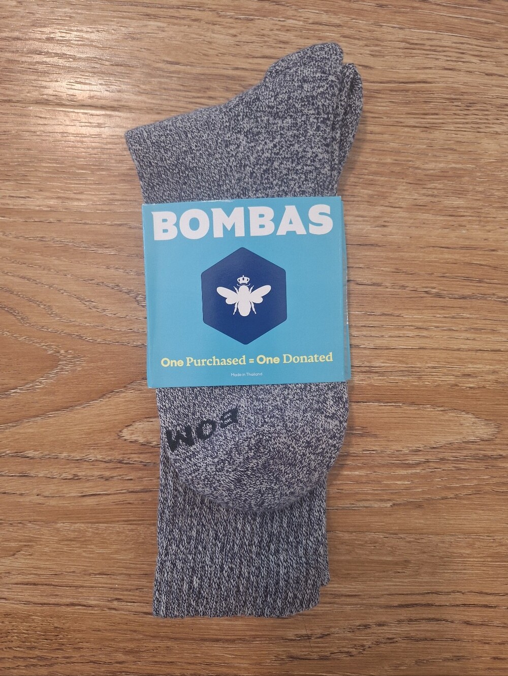 Bombas Men's Gray/Blue Marled Crew Socks - L